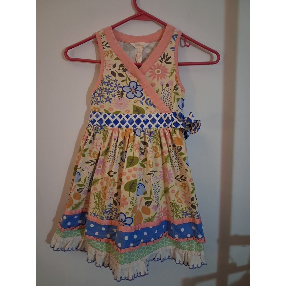 Matilda Jane Girls Floral Ruffle Wrap Dress Sleeveless Multi Color Size 6
